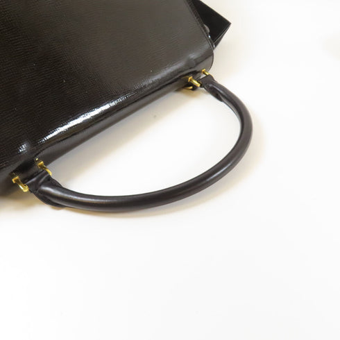 CELINE GHW Trapeze 2 Way Shoulder Bag Patent Leather Black