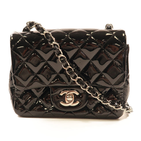 CHANEL CC SHW Mini Classic 17 Chain Shoulder Bag A35200 Patent Leather Black