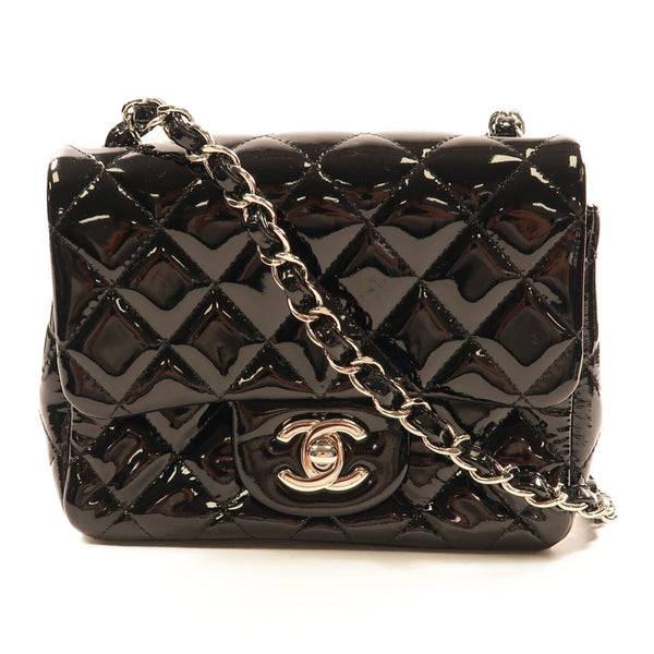 CHANEL CC SHW Mini Classic 17 Chain Shoulder Bag A35200 Patent Leather Black