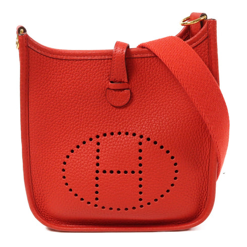 HERMES GHW Evelyne TPM Shoulder Bag Clemence Leather S3 Rouge de coeu