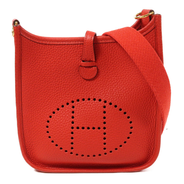 HERMES GHW Evelyne TPM Shoulder Bag Clemence Leather S3 Rouge de coeu