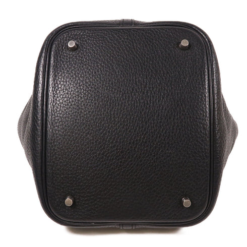 HERMES PHW Picotin MM Handbag Taurillon Clemence Leather Black Noir