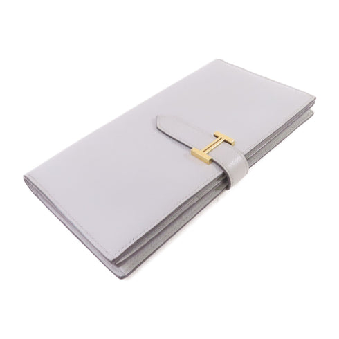 HERMES GHW Bearn W Snap Long Wallet Epsom Leather Y7 Bleu Orage Light-Blue