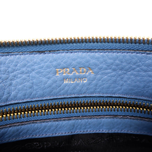 PRADA GHW Shoulder Bag Calfskin Leather Blue