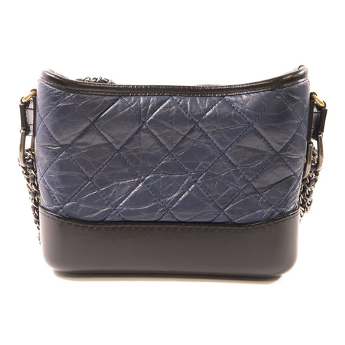 CHANEL CC Gabrielle Chain Shoulder Bag Calfskin Leather Navy Black