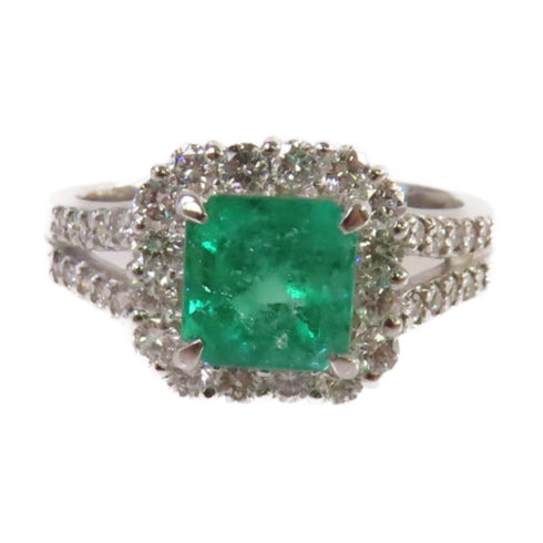 Fine Jewelry 1.363ct Emerald 0.60ct Diamond Ring US#6.5 PT900 Platinum