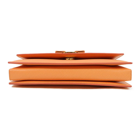 Salvatore Ferragamo GHW Chain Shoulder Bag Calfskin Leather Red