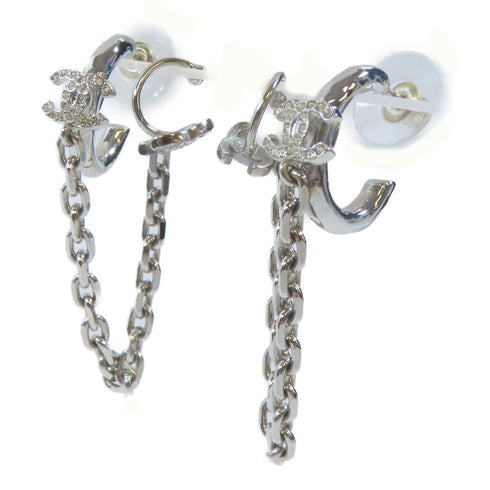 CHANEL CC Pierced Earrings With Ear Cuffs Metal Crystal Silver