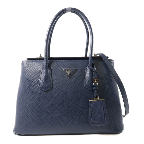 PRADA SHW Cuir Twin Lock 2 Way Shoulder Bag Handbag BN2823 Saffiano Leather Navy
