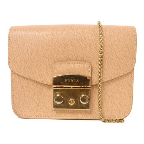 Furla GHW Chain Shoulder Bag Calfskin Leather Pink
