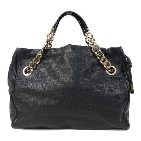 BVLGARI GHW Monete 2 Way Shoulder Bag Leather Black