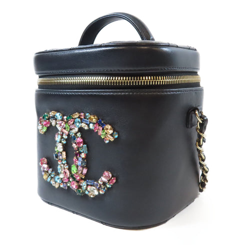 CHANEL Quilted CC GHW Crystal Mania Vanity Case 2way Bag Lambskin Leather Black