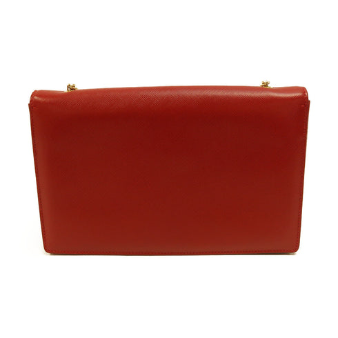 Salvatore Ferragamo GHW Chain Shoulder Bag Calfskin Leather Red v1