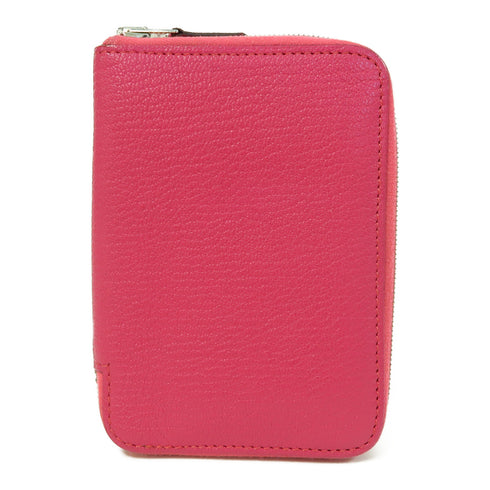 HERMES PHW Azap Wallet Zipper Wallet Chevre Leather Rose Mexico