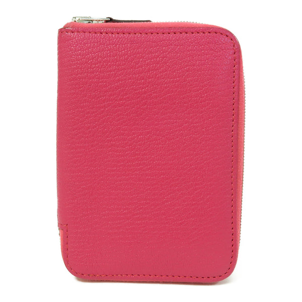 HERMES PHW Azap Wallet Zipper Wallet Chevre Leather Rose Mexico