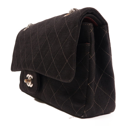CHANEL Quilted CC SHW Chain Shoulder Bag 7224 Canvas Black