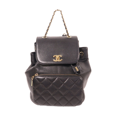 CHANEL CC GHW Backpack Rucksack Calfskin Leather Black v1