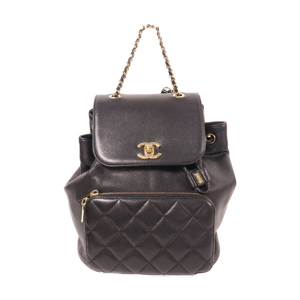 CHANEL CC GHW Backpack Rucksack Calfskin Leather Black v1