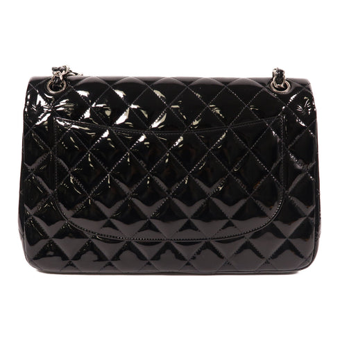 CHANEL CC SHW Large Classic Chain Shoulder Bag Patent Leather Black