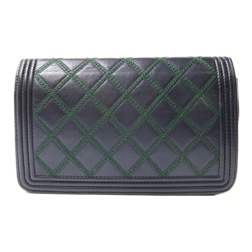 CHANEL CC GHW WOC Wallet On Chain Shoulder Bag Lambskin Leather Navy/Green