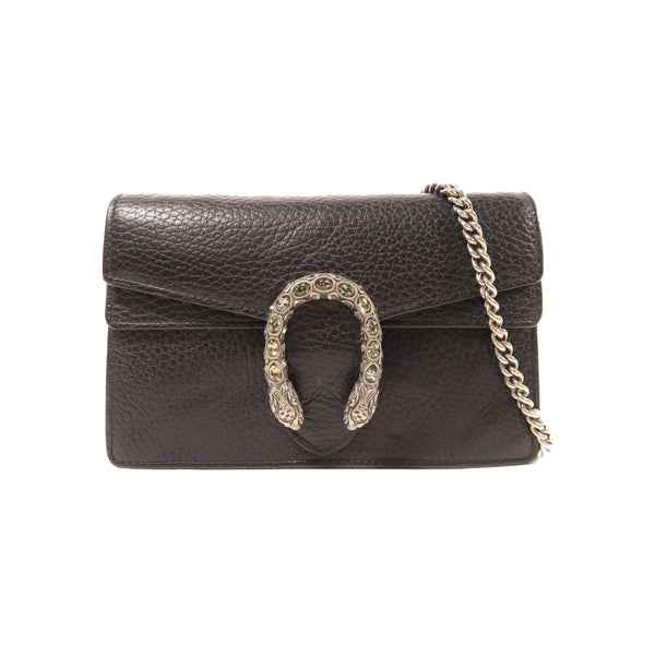 GUCCI GG SHW Dionysus Super Mini Chain Shoulder Bag Leather Black