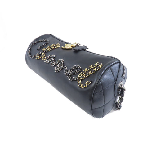 CHANEL CC GHW Bowling Chain Shoulder Bag AS1779 Calfskin Leather Black