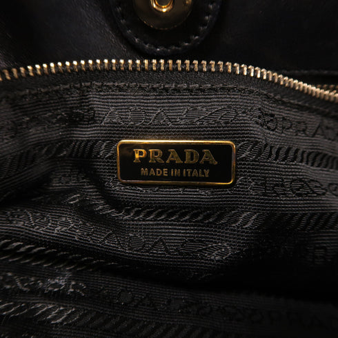 PRADA GHW Shoulder Bag Calfskin Leather Black v1