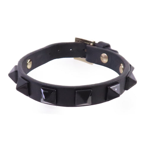 Valentino GHW Rockstud Leather Bracelet Metal Calfskin Black