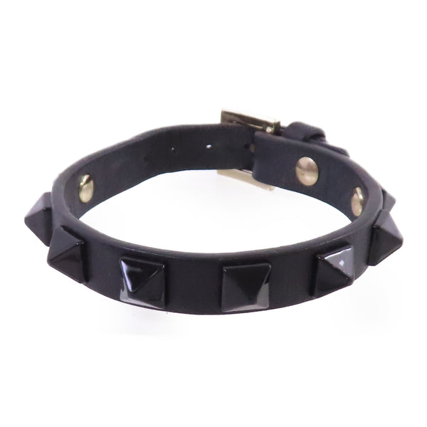 Valentino GHW Rockstud Leather Bracelet Metal Calfskin Black