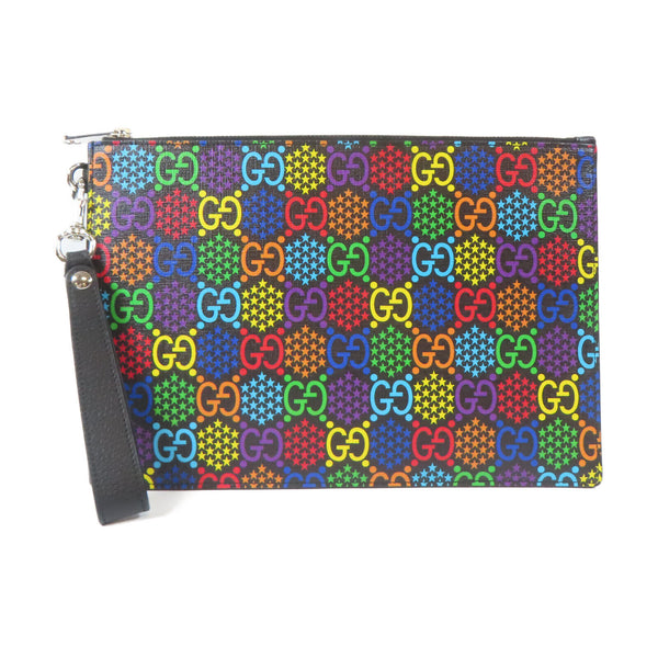 GUCCI GG SHW Clutch Pouch Bag 601087 PVC Coated Canvas Black Multi Color