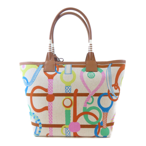 HERMES PHW Steeple 28 Tote Bag Shoulder Handbag Canvas Cuivre Brown Lime Ecru