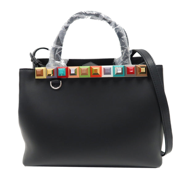 FENDI SHW 2 Jours 2 Way Shoulder Bag Handbag 8BH253 Calfskin Leather Black