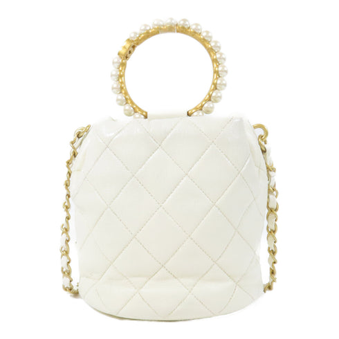 CHANEL Quilted CC GHW 2way Chain Shoulder Bag Calfskin Leather White