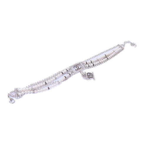 CHANEL CC Necklace Accessories Metal PVC Silver White