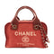 CHANEL CC SHW Deauville Bowling Tote Bag 2Way Shoulder Hand Bag Canvas Red