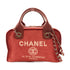 CHANEL CC SHW Deauville Bowling Tote Bag 2Way Shoulder Hand Bag Canvas Red