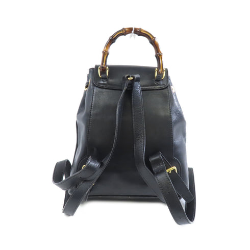 GUCCI GG GHW Bamboo Backpack 003.1705.0030 Calfskin Leather Black