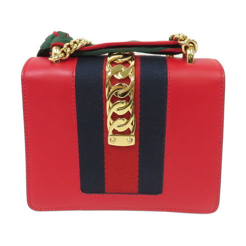 GUCCI GG GHW Sylvie Chain Shoulder Bag 431666 Calfskin Leather Red
