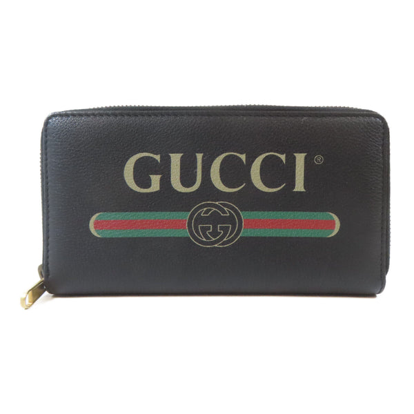 GUCCI GG GHW Long Round Wallet 469317 Calfskin Leather Black