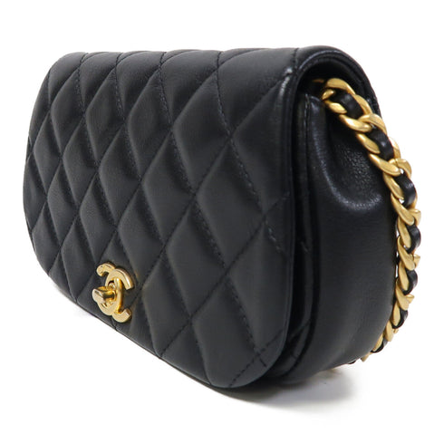 CHANEL Quilted CC GHW Chain Shoulder Bag Calfskin Leather Black v5