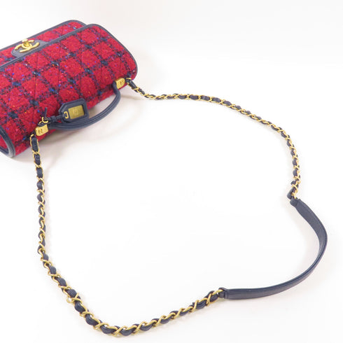 CHANEL CC GHW 2 Way Bag Leather/Tweed Red/Navy