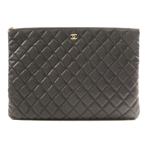 CHANEL CC GHW Clutch Bag Pouch Calfskin Leather Black