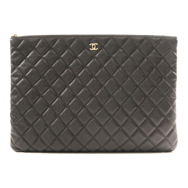 CHANEL CC GHW Clutch Bag Pouch Calfskin Leather Black
