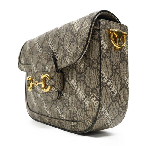GUCCI GG GHW Horsebit 1955 X Balenciaga Shoulder Bag 658574 Coated Canvas Brown