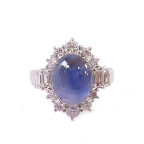 FINE JEWELRY 4.35ct Star Sapphire 0.90ct Diamond Ring US#6.5 PT900 Platinum