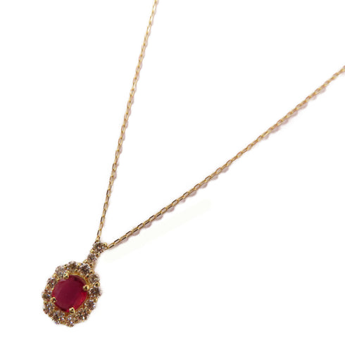 FINE JEWELRY 0.28ct Ruby 0.26ct Diamond Necklace 18K Yellow Gold