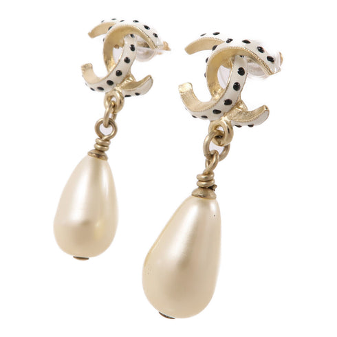 CHANEL CC Earrings 16/C Metal Gold White