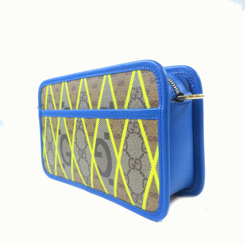 GUCCI GG GHW Shoulder Crossbody Bag 72569.1147 PVC Coated Canvas Brown Blue