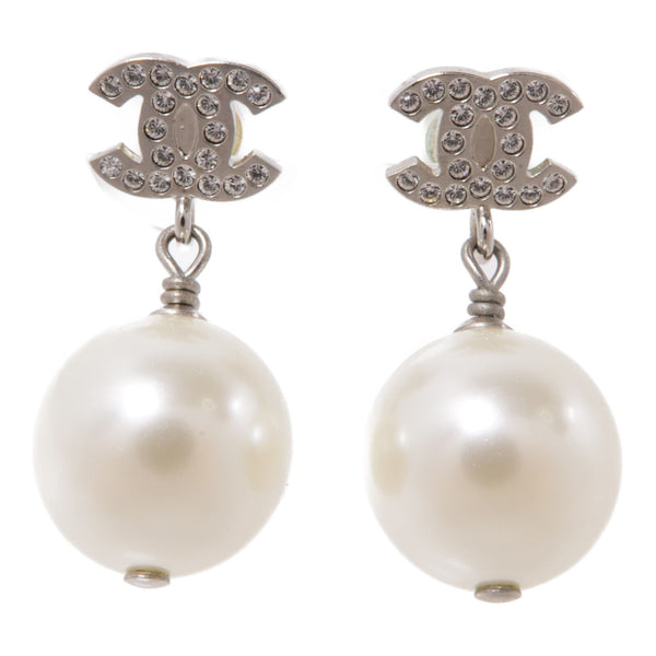 CHANEL CC Earrings Accessories A23 Metal PVC Silver White