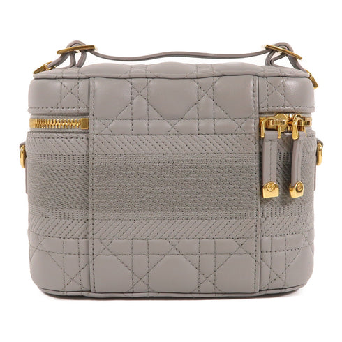 Christian Dior CD GHW Travel Vanity Case 2 Way Bag Lambskin Leather Grey